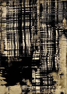 an abstract painting with black and white lines