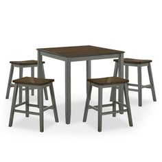 three stools and a table with a wooden top