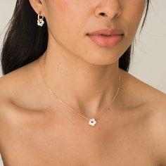 Elevate your style sustainably with our Flower Pearl Necklace - a dainty piece made for everyday wear. Made with gold filled or sterling silver, this necklace is tarnish-resistant and gentle on sensitive skin, making it your favorite piece to wear all day, every day. Dress it up for a night out or dress it down for a coffee run, and you'll look and feel your best, no matter the occasion! DETAILS 14k gold filled -or- sterling silver chain, clasp, & findings 10mm mother of pearl flower charm Neckl Ingenue Jewelry, Flower Pearl Necklace, Love Knot Ring, Flower Charm Necklace, Coffee Run, Mother Of Pearl Jewelry, Knot Ring, Gold Filled Ring, Pearl Hoop Earrings