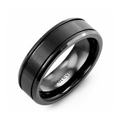 A timeless style with a modern twist, this sleek black ceramic wedding ring features a brushed central band and polished beveled edges. Durable enough for everyday wear, ceramic rings are hypoallergenic, heat-and-scratch-resistant, and affordable. Engrave the inside band of this ring for that added personalized touch. Due to the nature of ceramic, we cannot offer any resizing on this ring. Ceramic Wedding, Black And White Wedding Theme, White Wedding Theme, Ceramic Ring, Mens Engagement, Ceramic Rings, Metal Engraving, The Perfect Wedding, Men's Ring