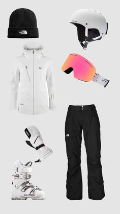 snow gear including skis, helmet and goggles