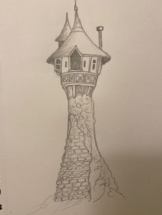 a drawing of a tower with a flag on top