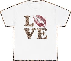 Cotton T-shirt With Leopard And Graphic Print, Leopard Print Graphic Cotton T-shirt, Cotton Leopard Print T-shirt With Graphic, Trendy Leopard Print T-shirt With Letter Print, Leopard Print Graphic Tee With Lettering, Label Machine, Love Kiss, 2000s Vintage, Bottoming Shirt