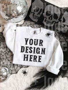 Halloween Crew Neck Sweatshirt With Custom Print, Spooky White Cotton Sweatshirt, White Spooky Cotton Sweatshirt, White Cotton Spooky Sweatshirt, White Crew Neck Sweater For Halloween, Customizable White Sweatshirt For Fall, Academia Decor, Dark Academia Decor, Skull Sweater