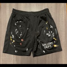 Gallery Dept Paint Splatter Black Gym Shorts Size Large Brand New Tags Still On Sickest Gallery Department Shorts No Smoking No Pets Ship Today Black Graphic Print Shorts, Black Graphic Print Shorts For Spring, Casual Paint Splatter Bottoms For Summer, Gallery Dept Shorts, Black Gym Shorts, Gallery Department, Gallery Dept, Streetwear Men, Mesh Shorts