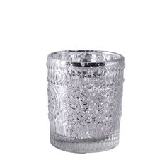 a clear glass candle holder on a white background