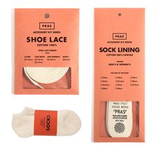 two pairs of shoe laces in packaging on white and orange background with description card