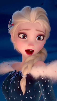 the frozen queen is smiling and looking at something