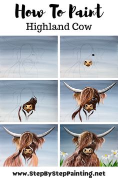 how to paint the highland cow with step by step painting instructions for kids and adults