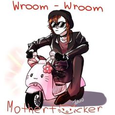 a drawing of a person on a motor scooter with the words mom fockr