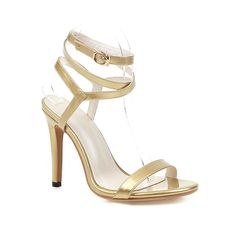 GOOSHOE Ankle Wrap Strap Buckle Ultra-High Slim Heel Peep Toe Sandals Metal Hollow Roman Sandals Gold-34 Gold Ankle Strap Heels For Summer, Gold Sandals With Heel And Ankle Strap, Gold Strappy Heels With Heel Strap, Gold Strappy Heels For Party, Gold Strap Heels For Party, Gold Heels With Strap For Party, Gold T-strap Sandals With Ankle Strap For Party, Gold High Heel Sandals With Heel Strap, Gold Ankle Strap Heels With Buckle Closure