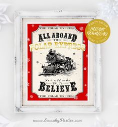 an advertisement for the polar express is displayed on a white background with snowflakes