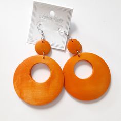 Double Circles Orange Wooden Dangle Earrings New A Little Heavy Length Is 5 Cheap Casual Orange Earrings, Hypoallergenic Round Orange Earrings, Orange Hypoallergenic Round Earrings, Unique Orange Round Earrings, Vintage Orange Dangle Earrings, Butterfly Fashion, Spiral Pattern, Fashion Jewelry Earrings, Sterling Silver Hoop Earrings