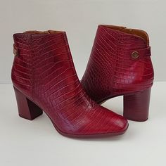 Ilaria Ankle Boots From Franco Sarto Are New Without Tags! Never Worn! Stylish & Leveled Up Heeled Ankle Boot With Squared Toes Red Crocodile Print Leather Upper With Gold Tone Hardware Cushioned Insole With Rubberized Soles For Comfort & Security Inside Zipper Closure 3" Heel Height Size 8.5 No Flaws Or Damage S407 Leather, Crocodile Print, Red, Heeled, Ankle Boot, Mobwife, Splash Of Color **Buy With Confidence! I Am A Poshmark Ambassador Ii And 5 Star Top Seller! **Remember To Bundle Items For Casual Red Leather Heeled Boots, Red Ankle-high Heels With Stacked Heel, Red Stacked Heel Ankle-high Heels, Chic Red Boots With Stacked Heel, Red Stacked Heel Ankle Boots, Red Ankle Boots With Stacked Heel, Burgundy Heeled Boots With Reinforced Heel And Round Toe, Red Ankle Boots With Reinforced Heel, Red Ankle Heeled Boots Medium Width