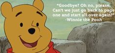 winnie the pooh is smiling in front of some rocks with a quote on it