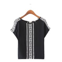 Heart Embroidered Top With Tassel On The Back, Measurements M ( Bust 36.2"); L ( Bust 37.8"). Cheap Women's Tops With Geometric Embroidery, Simple Blouses, Áo Blu, Embroidery Blouses, Fashion Top Outfits, Black Embroidery, Quirky Fashion, Blouse Diy, Embroidery Blouse