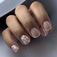 FREE SHIPPING ON ORDERS $9.95+ Buy 3 Get 1 More Free CODE: 4YOU Buy 5 Get 5 More Free CODE: 5FREE French Manicure With Flowers, Natural Wedding Nails, Ig Nails, French Tip Fake Nails, Ongles Gel French, Engagement Nails, Flowers Nails, Nails Short Square, Bridesmaids Nails