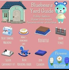 the bluebear's yard guide is shown in this image with other items