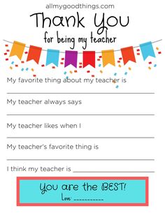 thank you for being my teacher printable