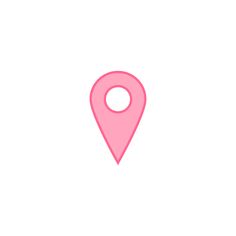 a pink pin on a white background with an arrow pointing to the left and right