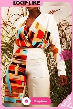 Cross Neck Elegant Geometric Regular Fit Long Sleeve Blouse Buy Blouse, Cross Neck, Latest African Fashion Dresses, African Fashion Dresses, African Fashion, Sleeve Blouse, Blouses For Women, Fashion Dresses, Long Sleeve Blouse