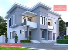 a two story house with balconies on the second floor