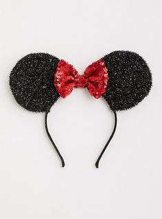 Sparkly ears and a red sequined bow add eye-catching detail to a Minnie Mouse headband. Wire headband. Man-made material. Imported. The best plus size women's disney minnie mouse black glitter headband headbands in black. Torrid is your destination for plus size Mickey Mouse merchandise. Glitter Force Costume, Disney Characters Christmas, Mouse Headband, Plus Size Disney, Glitter Headband, Minnie Mouse Headband, Disney Minnie Mouse Ears, Cute Disney Outfits, Minnie Ears Headband