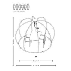 a drawing of a chair and table in the shape of a ball with four chairs around it