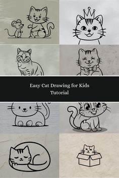 Easy cat drawings for kids featuring various cat poses and accessories like a crown and bow tie. Fun Projects For Kids