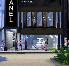 an artist's rendering of a chanel storefront with people walking around it