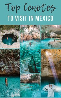 people swimming in the blue lagoons at mexico with text overlay that reads top genotees to visit in mexico