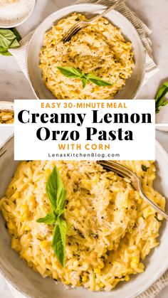 creamy lemon orzo pasta with parmesan cheese and basil