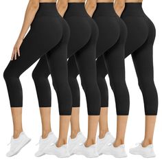 PRICES MAY VARY. A Value You Can't Beat: Get 4 pairs of high-quality capri leggings for women for less than $7 each! Our rich color collection highlights women's youth and vitality. Once you try our workout capri leggings, they'll become your new favorite! Elevated Waist Design: Enjoy excellent coverage with our 5.3-inch wide compression waistband. The tight fit accentuates your natural curves, making you look awesome, slim, and fabulous. Experience the comfort and confidence our capri leggings Black Capri Leggings, Yoga Pants With Pockets, Yoga Capris, Leggings For Women, Pants With Pockets, Fitness Activities, Natural Curves, Pink Leggings, Capri Leggings