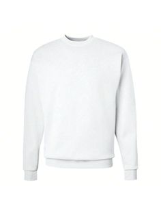 7.8 oz./yd, 50/50 cotton/polyester. Made with up to 5%  polyester from plastic bottles. Patented, low-pill, high-stitch density PrintPro XP fleece. Double-needle stitched neckline and armholes. Ribbed cuffs and waistband. Transitioning to tear away label.Hanes Ecosmart Crewneck Sweatshirt (White) White    Fabric   Non-Stretch  Men Clothing, size features are:Bust: ,Length: ,Sleeve Length: White Relaxed Fit Plain Sweatshirt, White Fleece Sweater With Ribbed Cuffs, White Plain Sweatshirt For Fall, Basic White Plain Sweatshirt, White Basic Plain Sweatshirt, White Fleece Crew Sweater, White Crew-neck Basic Sweatshirt, White Basic Crew Sweatshirt, White Basic Crew Neck Sweater