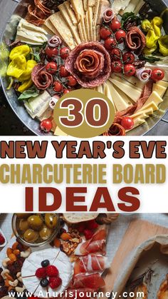 30 new year's eve charcuterie board ideas New Year Platter Ideas, Charcuterie Board Menu Ideas, Charcuterie Board Spreads And Dips, Hanukkah Charcuterie Board, Cocktail Board Ideas, Charcuterie Board Themes Party, New Year’s Eve Charcuterie Board, New Year Charcuterie Board, Cheap Charcuterie Board Ideas