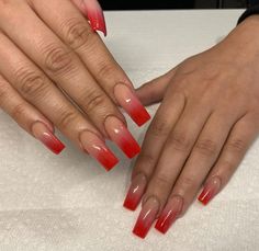 Classy Red Acrylic Ombre Nail Designs Red French Ombre Nails, Red Tip Ombre Nails, Ombre Dark Red Nails, Pink Red Ombre Nails, Acrylic Ombre Nail Designs, Ombre Red Nails, Red Ombré Nails, Ombre Nail Design, Acrylic Ombre