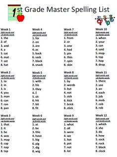 the first grade master spelling list for students to practice their spelling skills and writing numbers