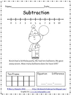 worksheet for addition subtraction with balloons and numbers on the number line