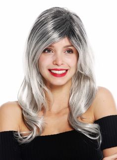 Women&apos;s Wig Wigs Ladies Long Wavy Black Grey Balayage GFW2195-56+1T56 Grey Balayage, Gray Balayage, Handbags Affordable, Womens Wigs, Color Trends, Black Grey, Balayage, Black And Grey