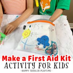 Make a First Aid Kit Activity for Kids - HAPPY TODDLER PLAYTIME Kids First Aid Kit Diy, First Aid Lessons For Kids, First Aid Activities For Kids, Kids First Aid Kit, First Aid Kit For Kids, Vbs Games, Prepare For Summer, First Aid For Kids