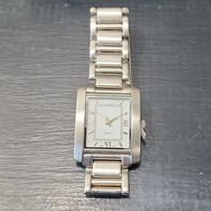 Men's Silvertone Rectangle Case Watch Rectangle Watches For Men, Classic Analog Rectangular Watch Accessories, Modern Formal Watch With Rectangular Case, Silver Rectangular Watch With Subdials, Classic Formal Watch With Rectangular Case, Classic Formal Watches With Rectangular Case, Rectangular Business Watches With Metal Dial, Rectangular Business Watch With Metal Dial, Classic Rectangular Case Watches For Formal Occasions