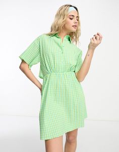 Dresses by ASOS DESIGN All other dresses can go home Check design Spread collar Button placket Cut-out panel Regular fit Green Shirt Dress For Daywear, Summer Green Collared Mini Dress, Green Collared Mini Dress For Spring, Collared Green Mini Dress For Work, Green Collared Mini Dress For Work, Green Shirt Dress For Summer Workwear, Casual Button-up Plaid Dress For Spring, Green Collared Mini Dress For Daywear, Summer Plaid Dress With Short Sleeves For Daywear