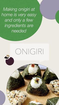 an advertisement for sushi is displayed on a wooden board with circles around it and the words, making origin at home is very easy and only a few ingredients are needed