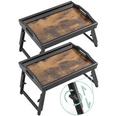 two wooden trays sitting on top of each other