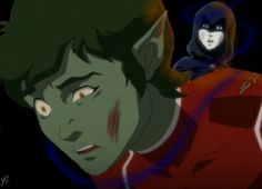 an animated image of two people with faces painted red and green, one wearing a hoodie