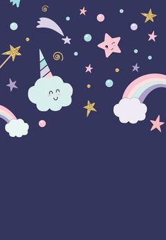 an image of stars and clouds with a unicorn on it's head in the sky