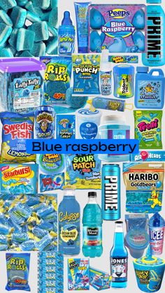 blue raspberry candy and other items are shown with the words, blue raspberry