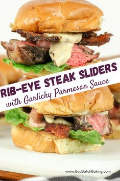 a beef - eye steak slider with garnishy parmesan sauce