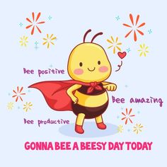 a cute little bee with a red cape on it's head and the words bees are