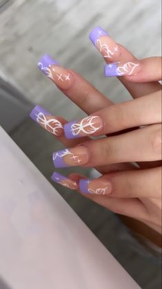 Purple Nails Butterfly, White And Purple Nails, Posh Nails, Junk Nails, Matric Dance, White Angel Wings, Graduation Nails